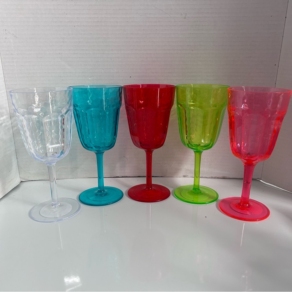 Lot of 5 assorted color 8”  tall acrylic GOBLETS